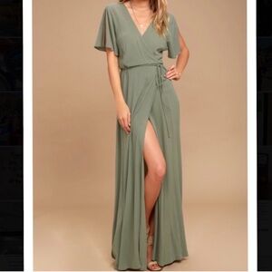 Lulu's Olive Green Wrap Maxi Dress